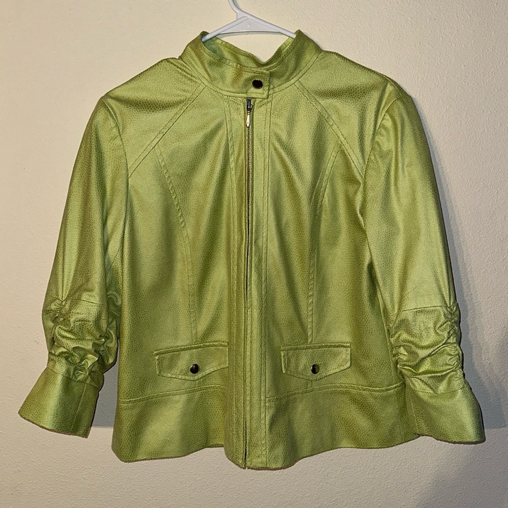 CHICO’S Womens Lime Green Neon Snake Skin Zip Jacket, Size 1 (M) - Picture 2 of 8